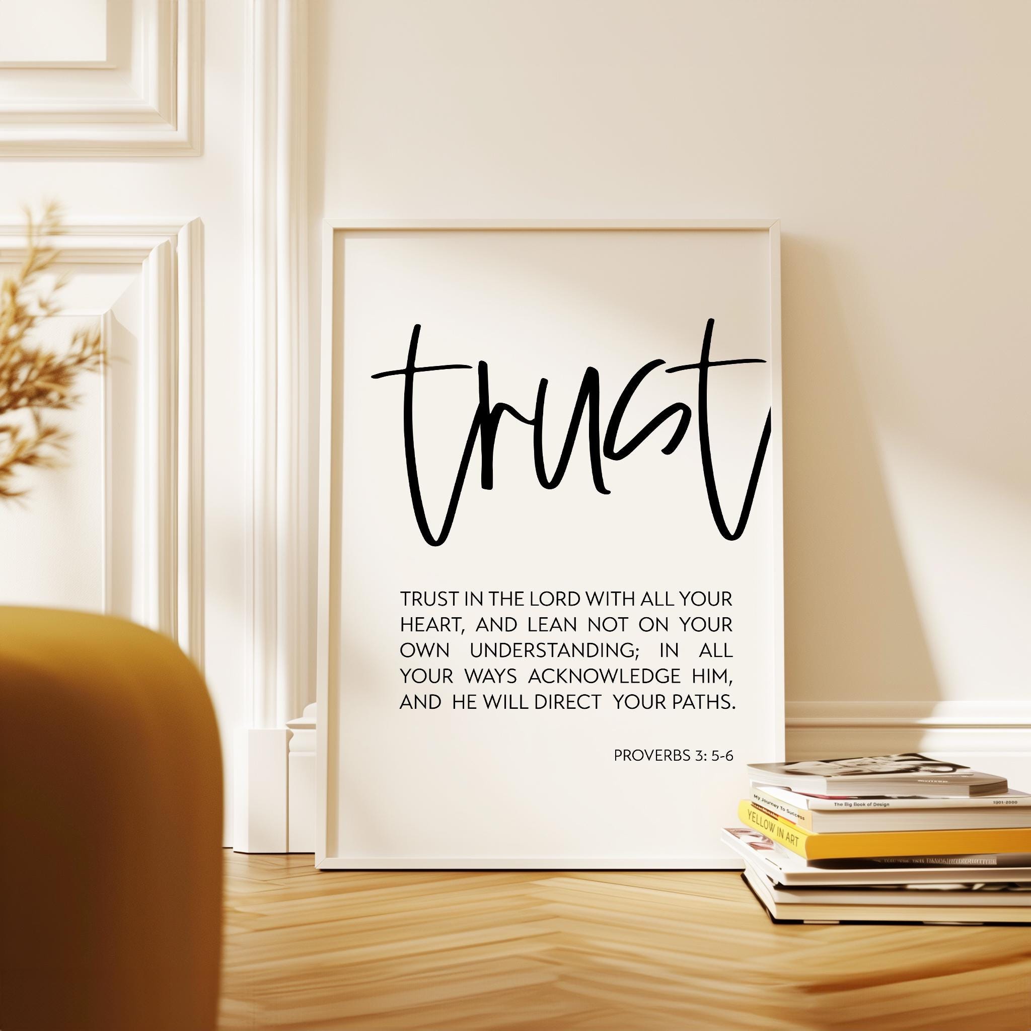 Trust in the Lord Wall Art, Proverbs 3 5-6 Scripture Print, Christian Decor, Bible Verse