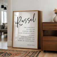 The Lord Will Fulfill His Purpose For Me, Psalm 138:8, Personalized Typography Art Print