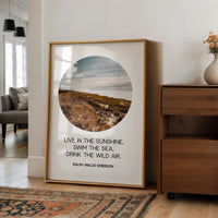 Live in the sunshine, swim the sea, drink the wild air., Ralph Waldo Emerson Quote, Oregon Coast, Typography Art Print (1860)