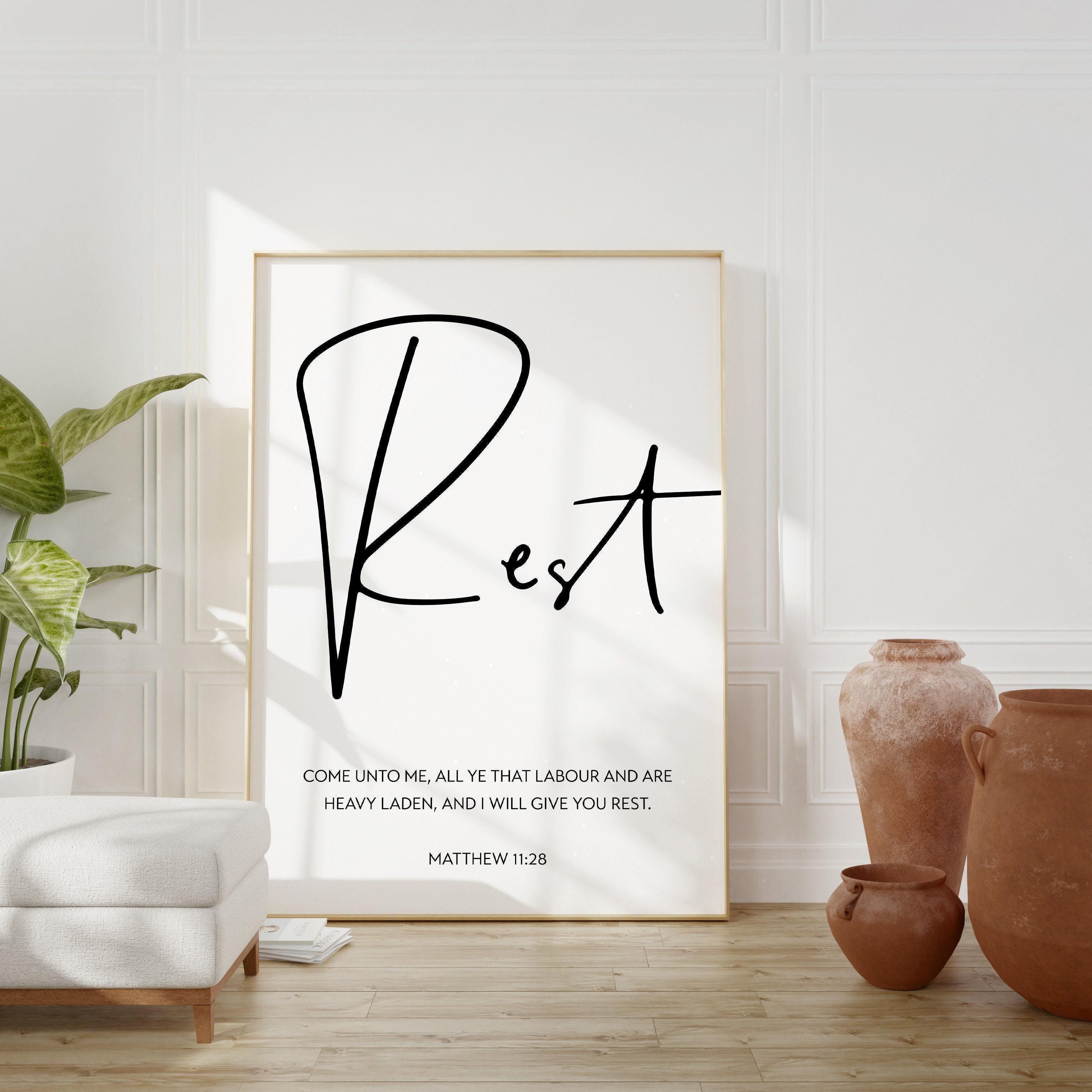 I Will Give You Rest Bible Verse Art, Matthew 11 28 Scripture Print, Christian