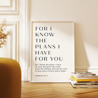 Jeremiah 29:11 Bible Verse Print, For I Know The Plans, Christian Wall Art