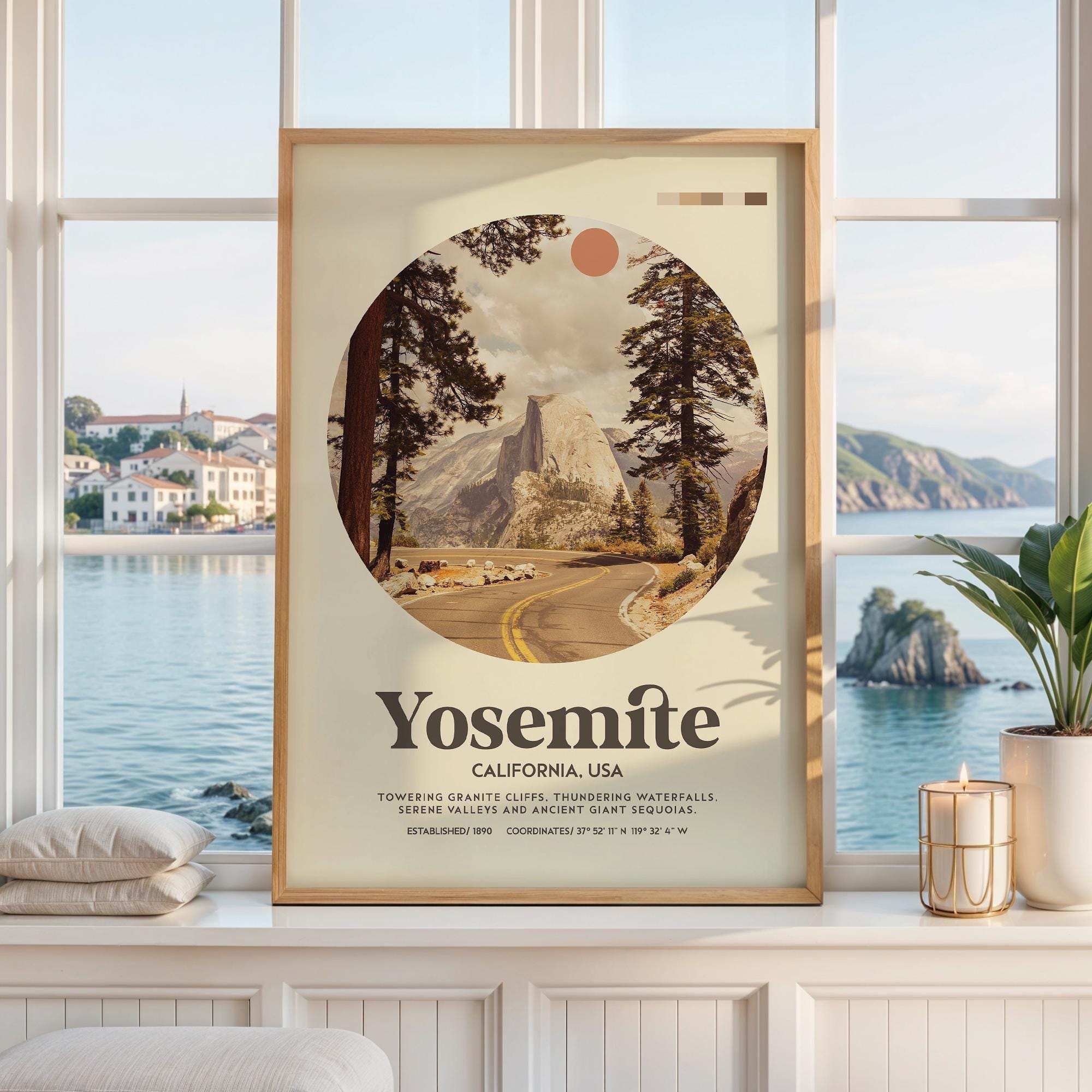 Yosemite National Park Print, Mid Century Travel Poster - California Wall Art - Mountain Landscape Decor
