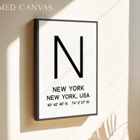 New York Typography Print, NYC Minimalist Wall Art, GPS Coordinates