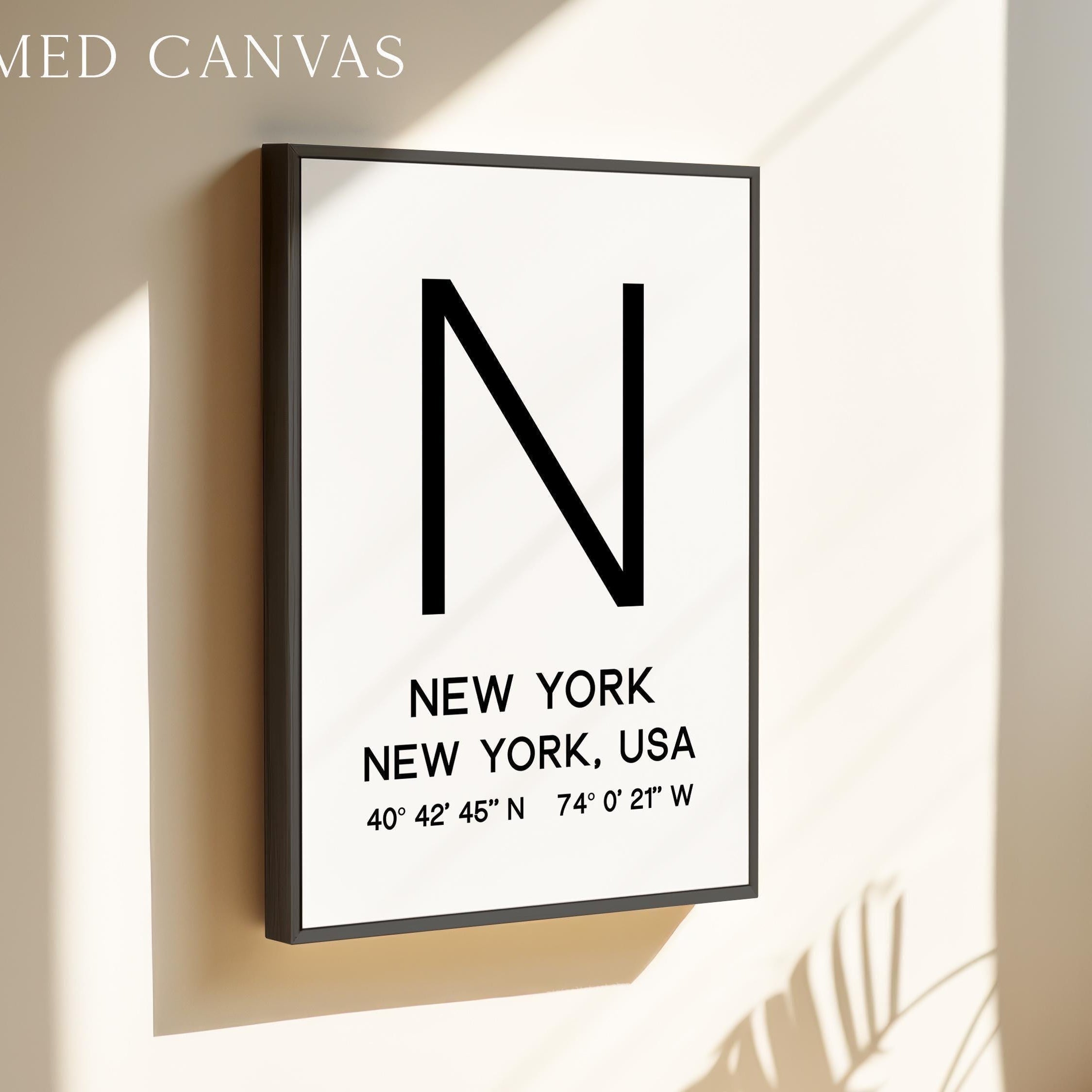 New York Typography Print, NYC Minimalist Wall Art, GPS Coordinates