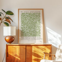 Be Still and Know Art Print, William Morris Willow Design, Psalm 46 Bible Verse