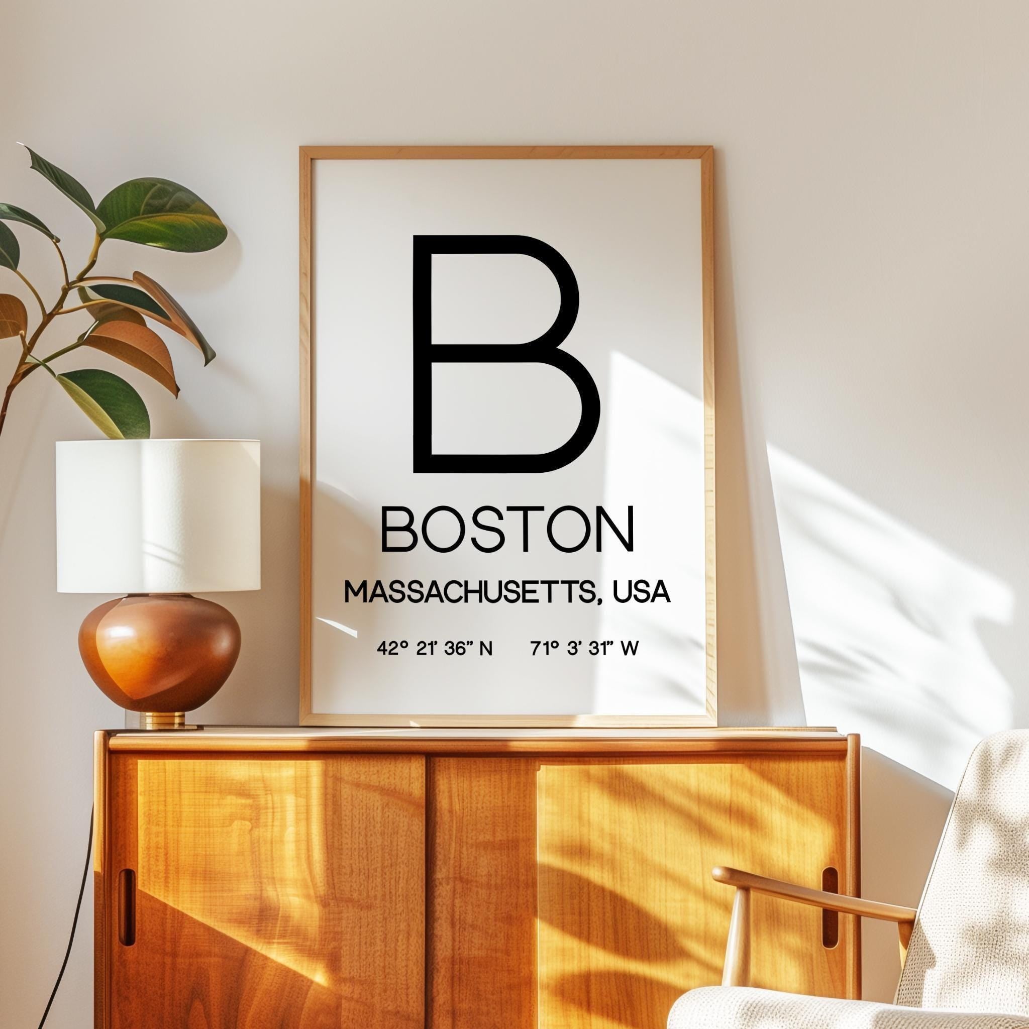 Boston Massachusetts Typography Print, Coordinates Wall Art, Modern Decor, Travel Gift