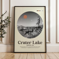Crater Lake, Oregon, Mid•Century Modern, Featuring GPS Coordinates, Typography Art Print