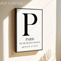 Paris, France with GPS Coordinates Minimalist Typography Art Print, Île•de-France, Travel, Adventure