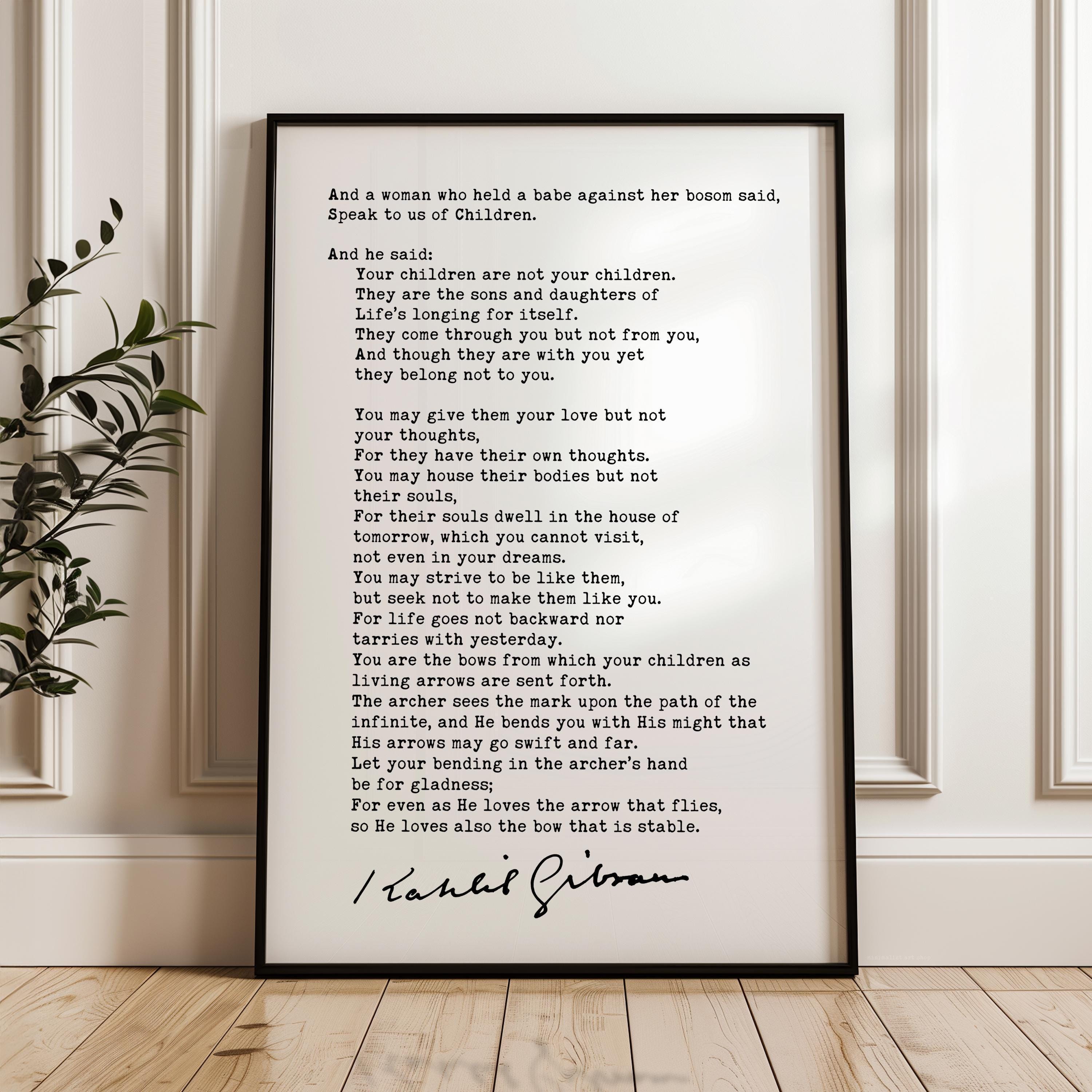 Kahlil Gibran Poem On Children Art Print, Literature Decor, The Prophet