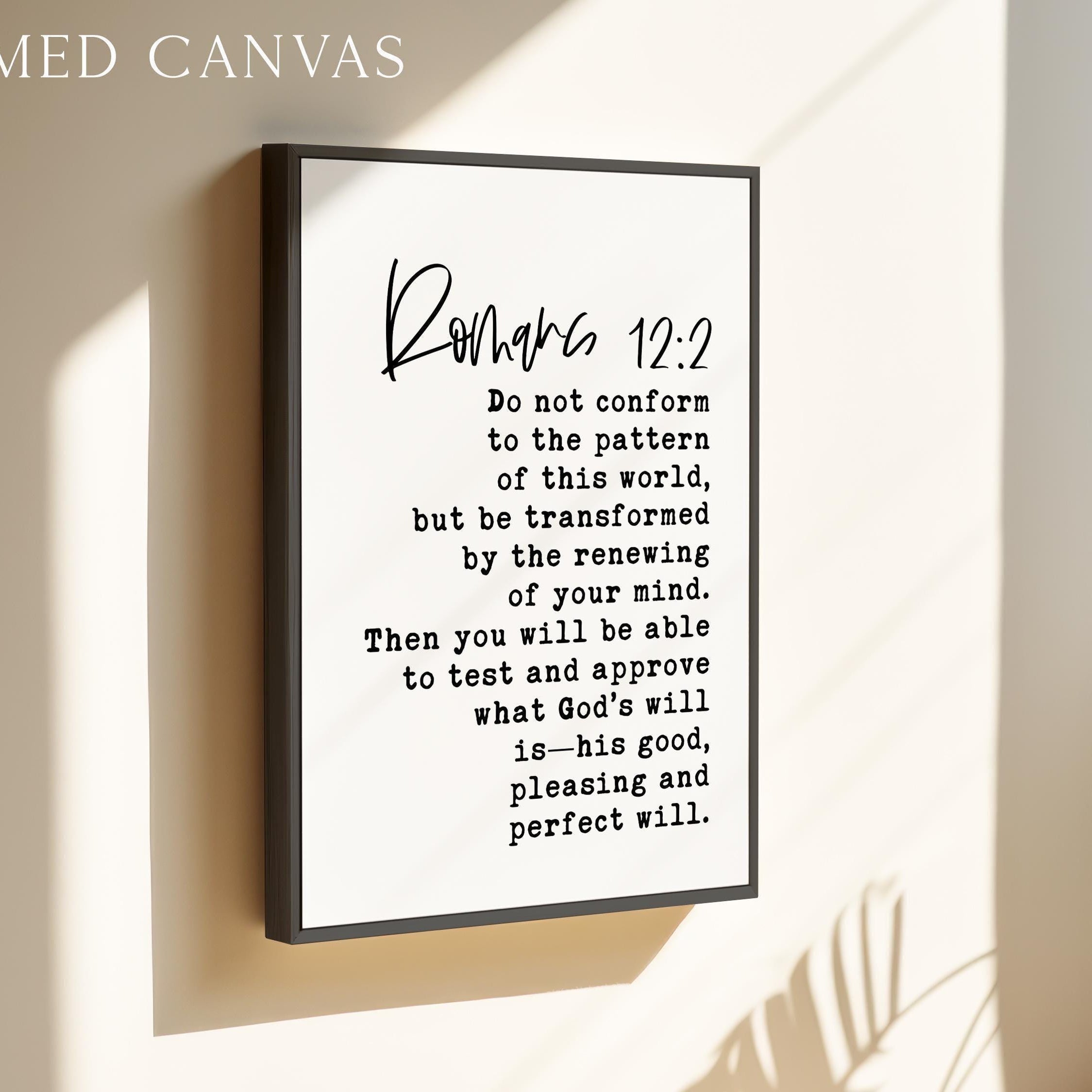 Romans 12:2 Scripture Art Print, Christian Typography Wall Art