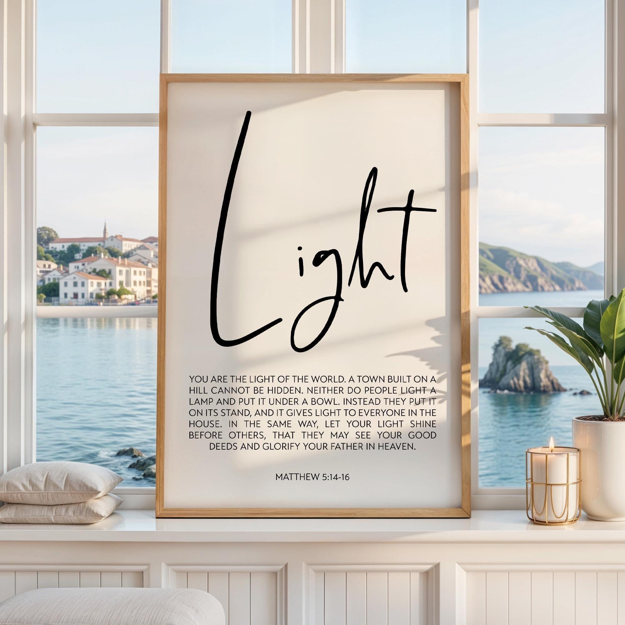 Matthew 5:14-16 Light Art Print, Christian Bible Verse Scripture