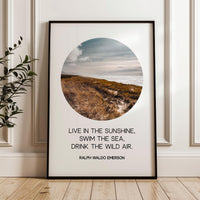 Live in the sunshine, swim the sea, drink the wild air., Ralph Waldo Emerson Quote, Oregon Coast, Typography Art Print (1860)