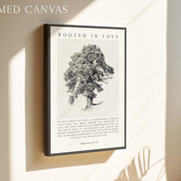 Rooted in Love Scripture Print – Ephesians 3:17-19 Christian Wall Art with Tree Illustration