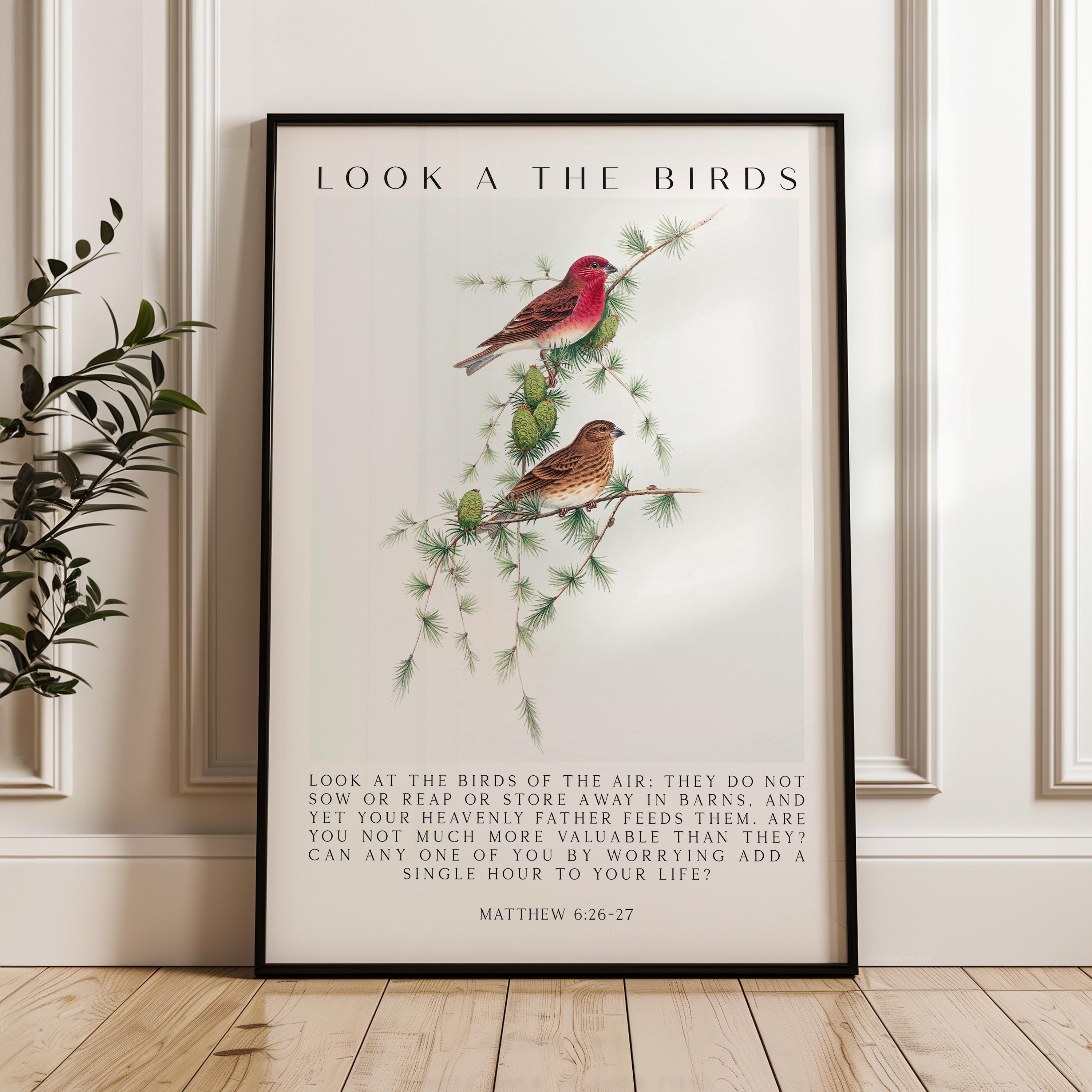 Matthew 6:26-27 Bible Verse Print – Look at the Birds Scripture Wall Art