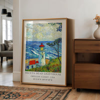 Heceta Head Lighthouse Wall Art: Oregon Coast Seascape, Van Gogh Inspired