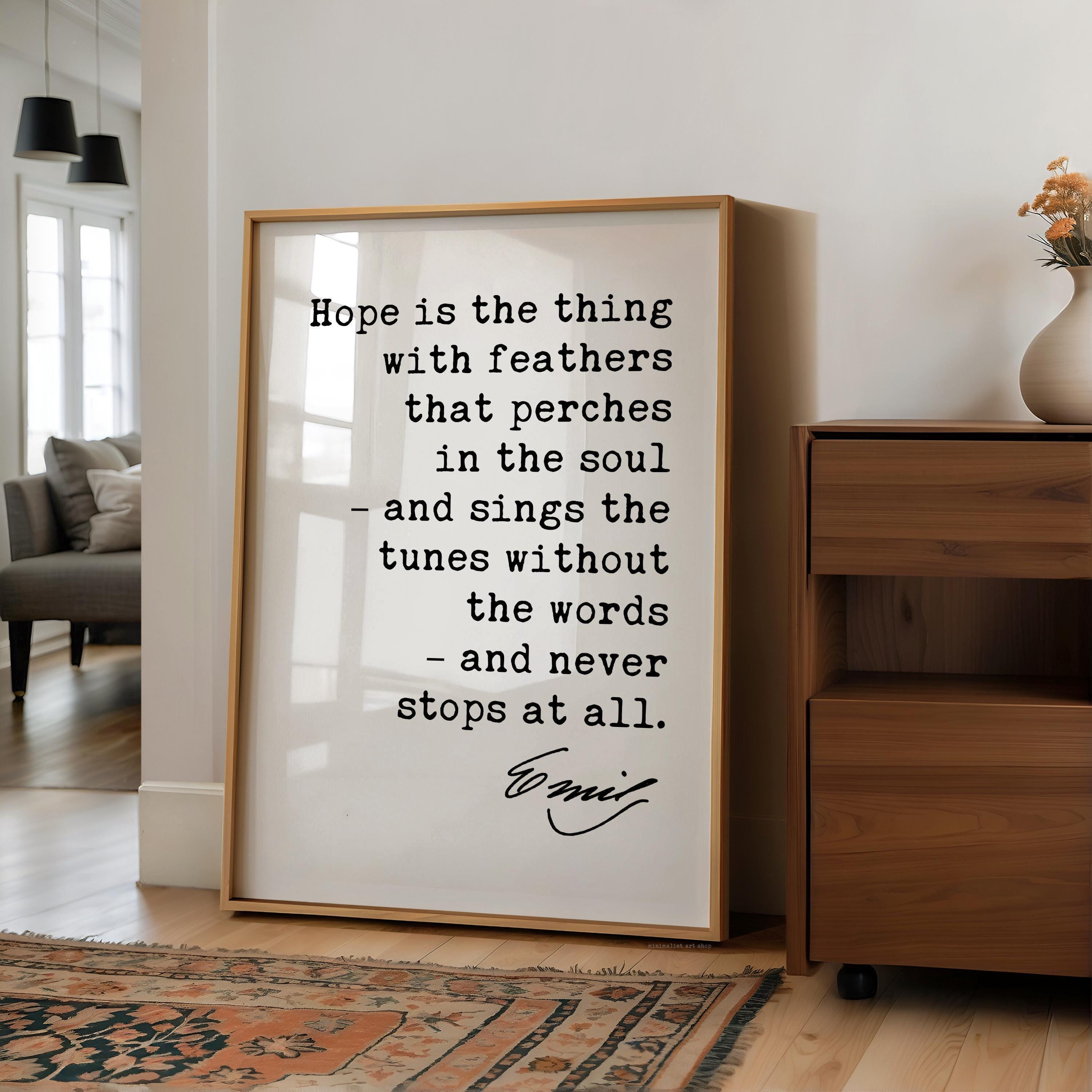 Emily Dickinson Quote, Hope Is The Thing With Feathers, Literary Wall Art, Poetry Quote Decor