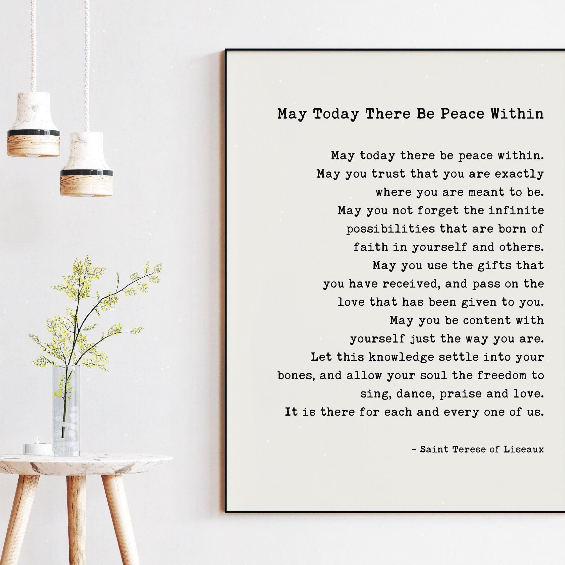 May today there be peace within. Saint Terese of Liseaux Typography Art Print, Home Wall Decor - Minimalist Decor - Inspirational Quote