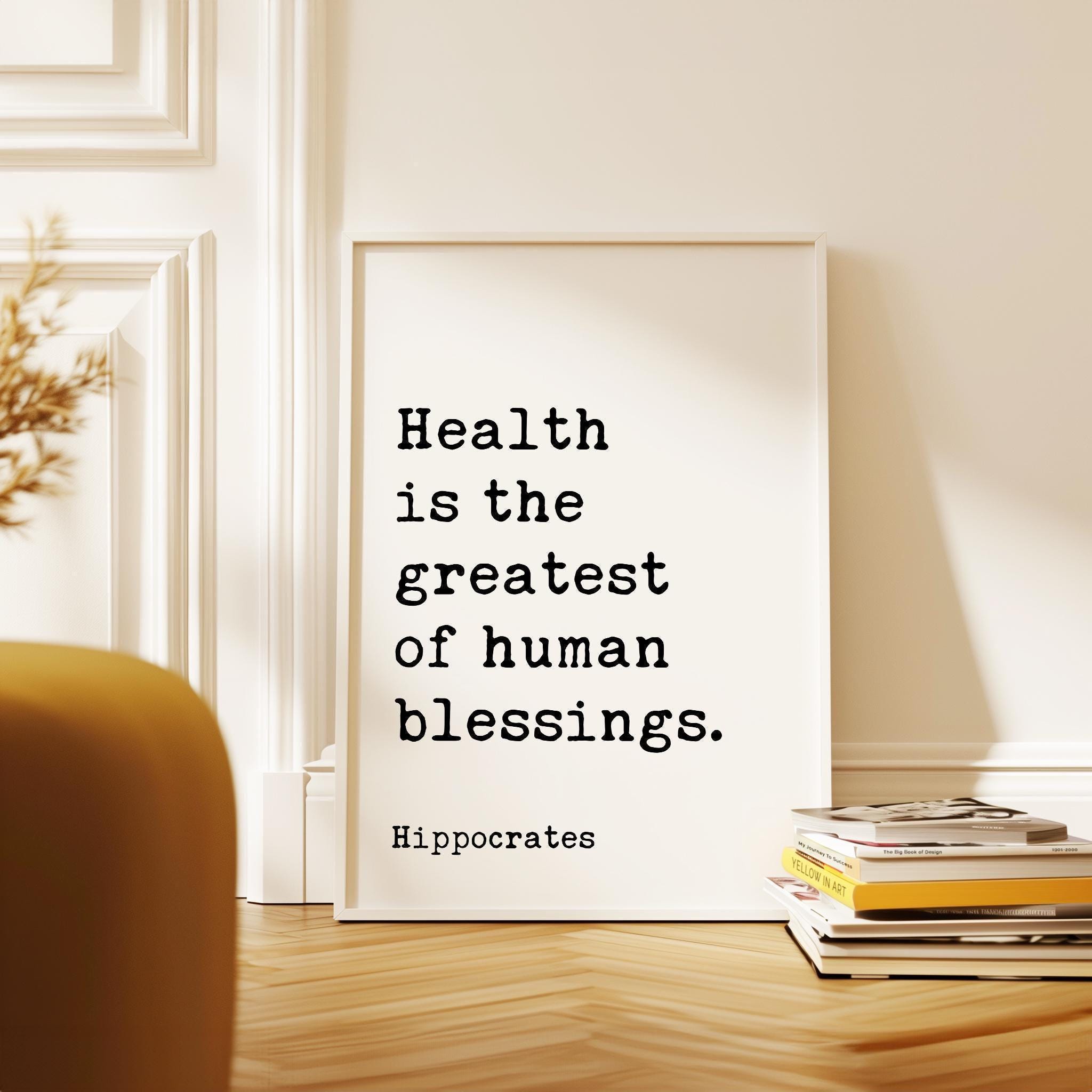 Hippocrates Quote Print, Health Is The Greatest Of Human Blessings Wall Art, Wellness Typography Decor