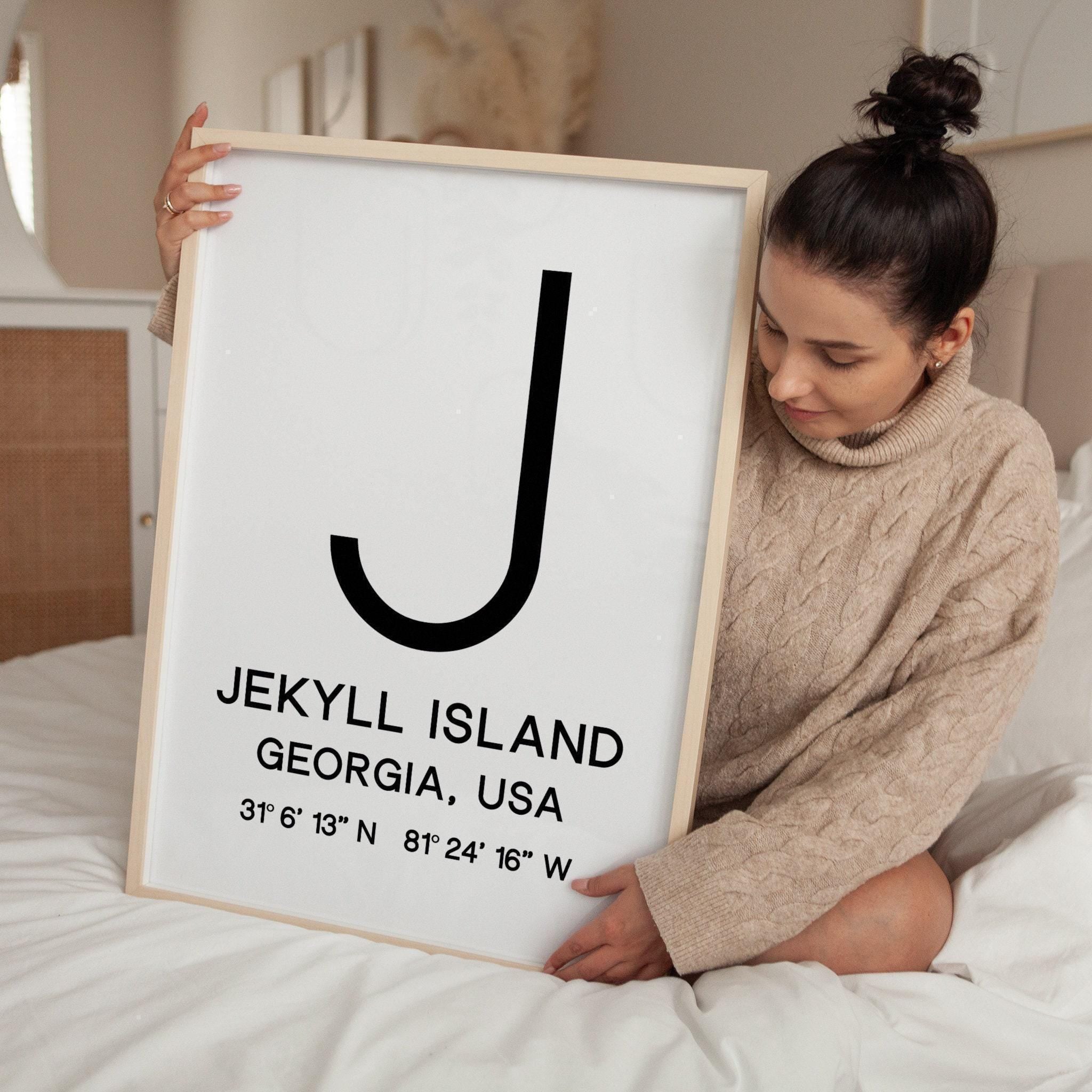 Jekyll Island, Georgia with GPS Coordinates Typography Minimalist Art Print