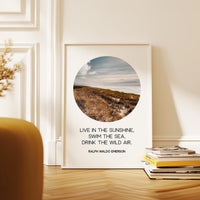 Live in the sunshine, swim the sea, drink the wild air.,  Ralph Waldo Emerson Quote,  Oregon Coast,  Typography Art Print (1860)