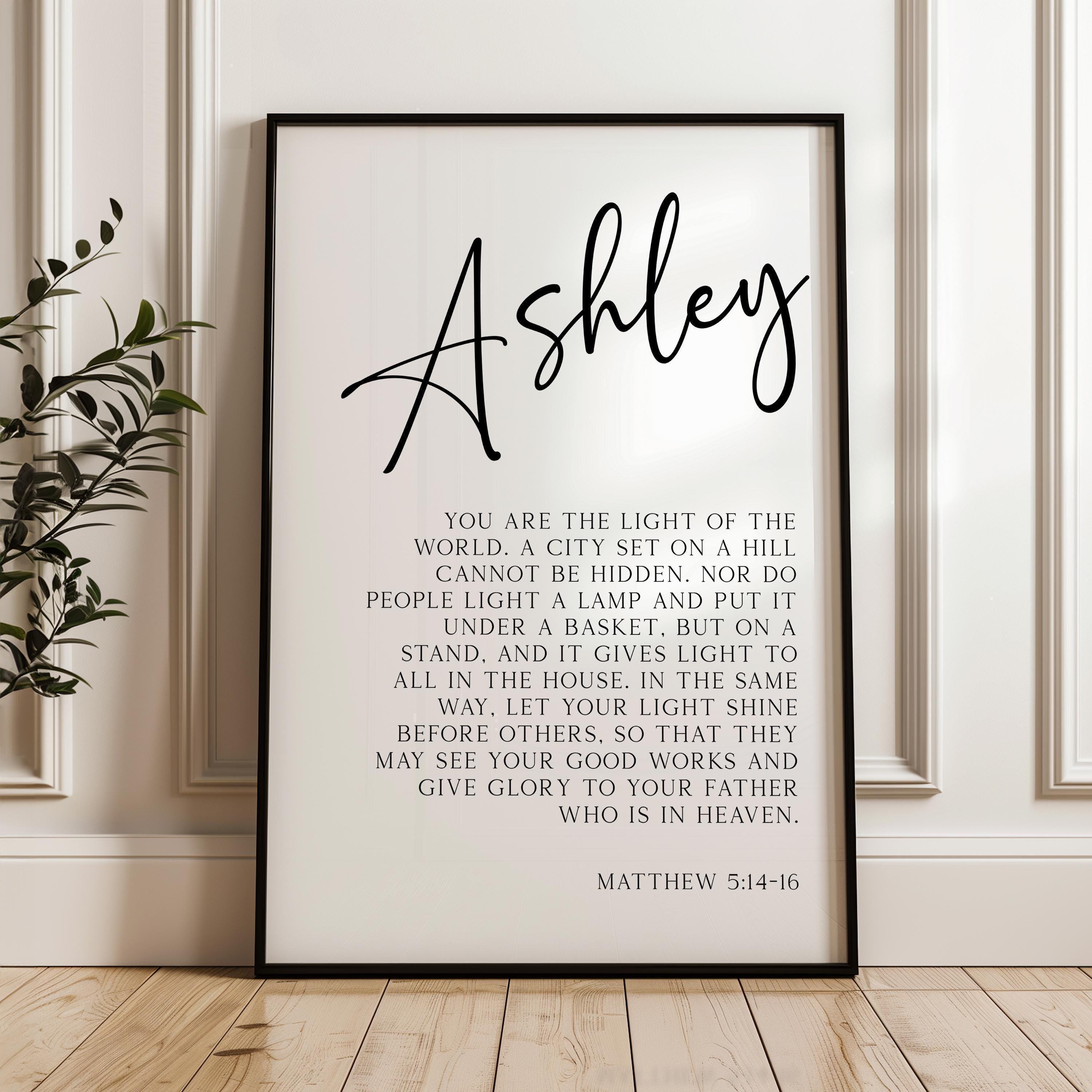 Matthew 5:14•16,  You are the light of the world... let your light shine before others.,  Personalized with Name Typography Art Print