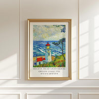 Heceta Head Lighthouse Wall Art: Oregon Coast Seascape,  Van Gogh Inspired
