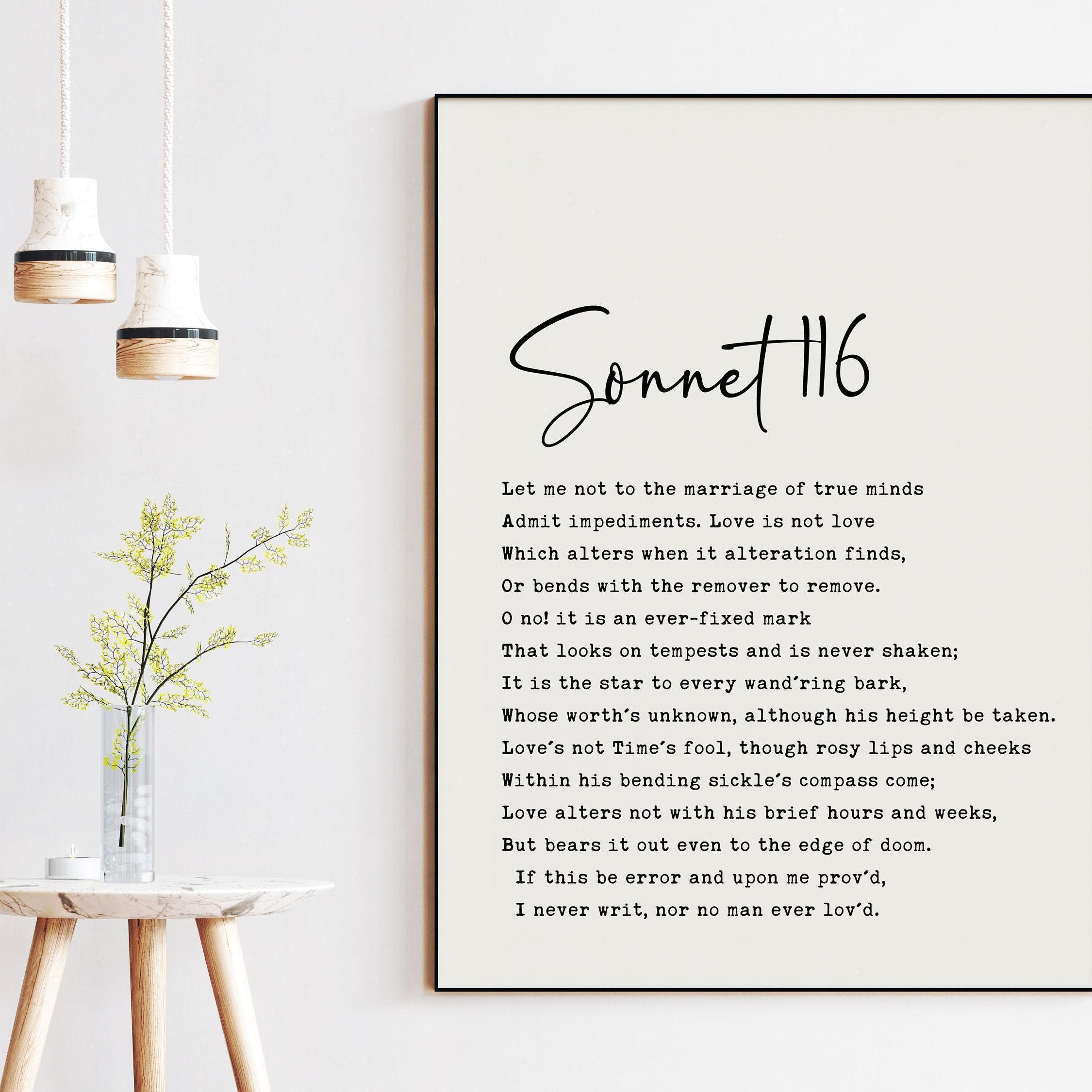 William Shakespeare Sonnet 116 Typography Art Print - Wedding Gift - Anniversary Gift - Let me not to the marriage of true minds.