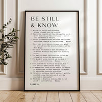 Be Still & Know,  Be still, and know that I am God.,  Psalm 46 1•11 ,  Typography Art Print