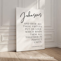 Personalized Family Name Bible Verse Print, Colossians 3:14 Wall Art, And Over All These Virtues, Wedding Housewarming Gift