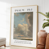 Psalm 19:1 The heavens declare the glory of God. Typography Art Print,  Typography - Christian - Scripture - Cloud Study John Constable