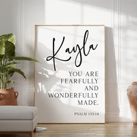 Psalm 139:14 You are fearfully and wonderfully made. Personalized with Name Typography Art Print