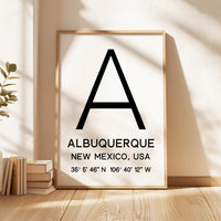 Albuquerque New Mexico Wall Art, GPS Coordinates Print, City Typography, Travel Decor