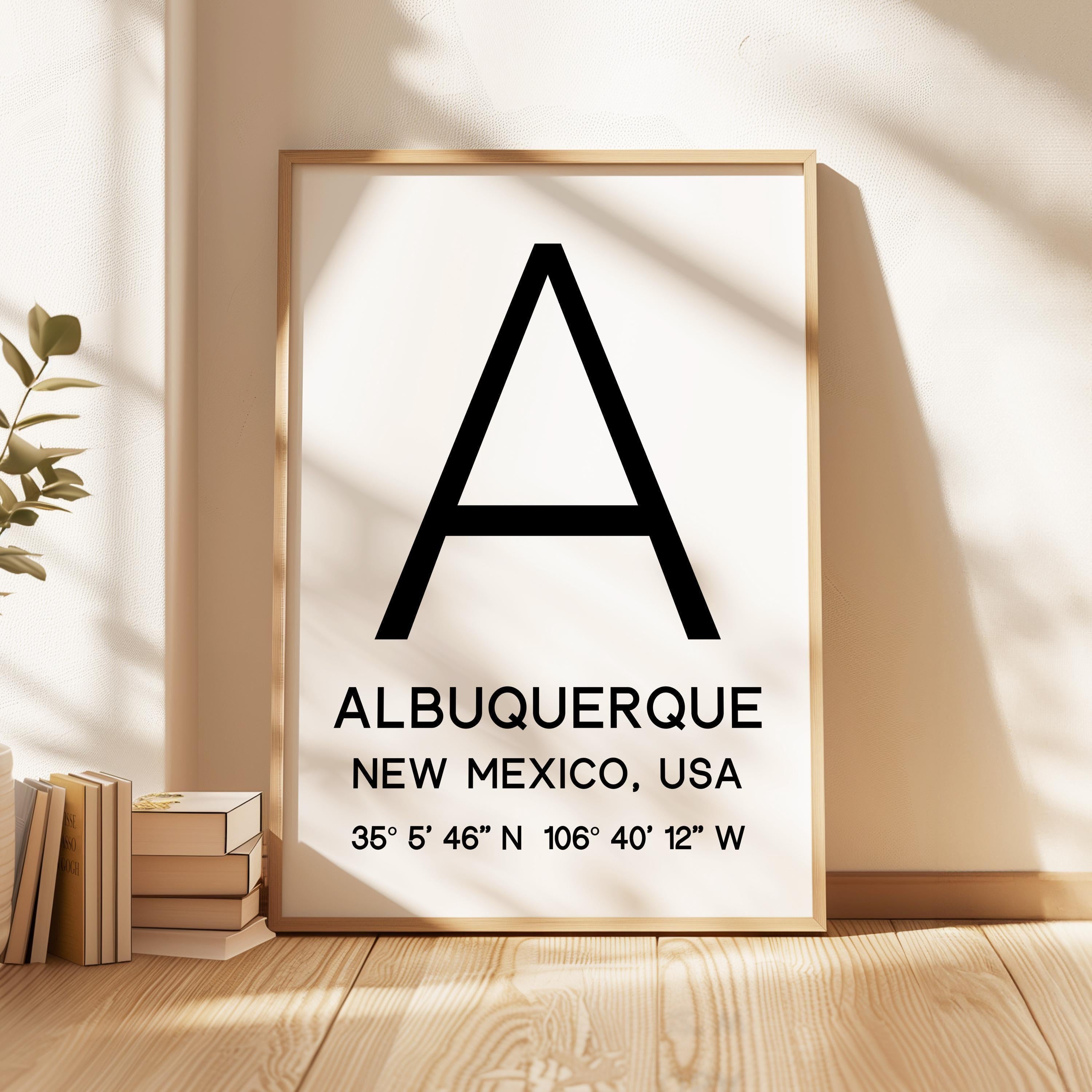 Albuquerque New Mexico Wall Art, GPS Coordinates Print, City Typography, Travel Decor