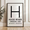 Hood River, Oregon with GPS Coordinates Typography Art Print,  Minimalist Wall Art