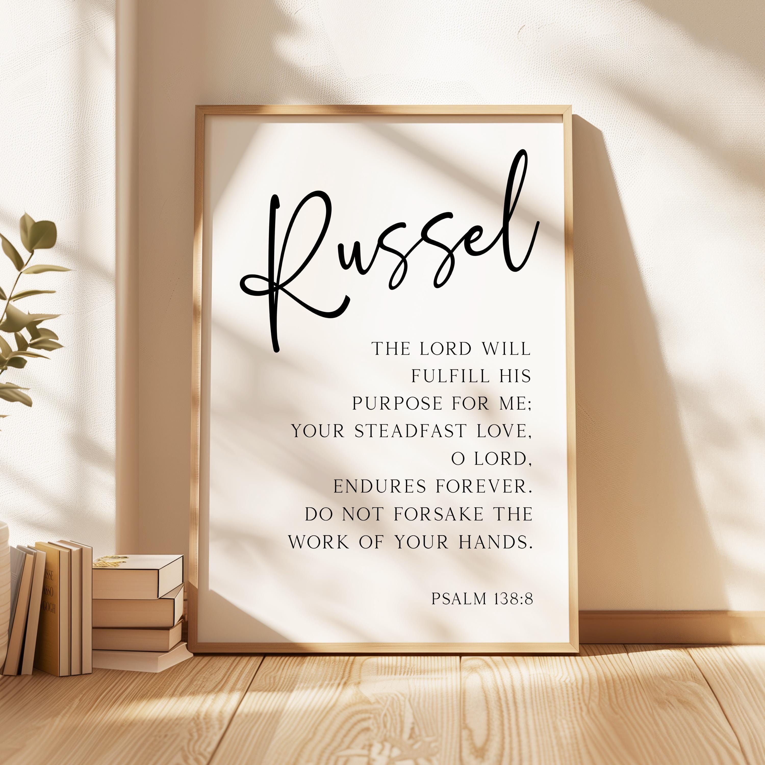 The Lord Will Fulfill His Purpose For Me,  Psalm 138:8,  Personalized Typography Art Print