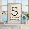 Scottsdale Arizona Wall Art, AZ Print, City GPS Coordinates, Travel Souvenir, Minimalist, Housewarming Gift