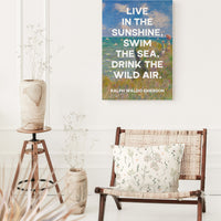 Live in the sunshine, swim the sea, drink the wild air. Ralph Waldo Emerson with Monet Cliff Walk Pourville,  Mounted Canvas Art (1860)