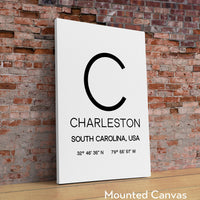 Charleston, South Carolina with GPS Coordinates Typography Art Print,  Office - Home Decor - Restaurant - Apartment - Condo - Gift Ideas