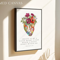 Psalm 51:10 Wall Art, Create In Me Clean Heart Print, Christian Floral Bible Decor