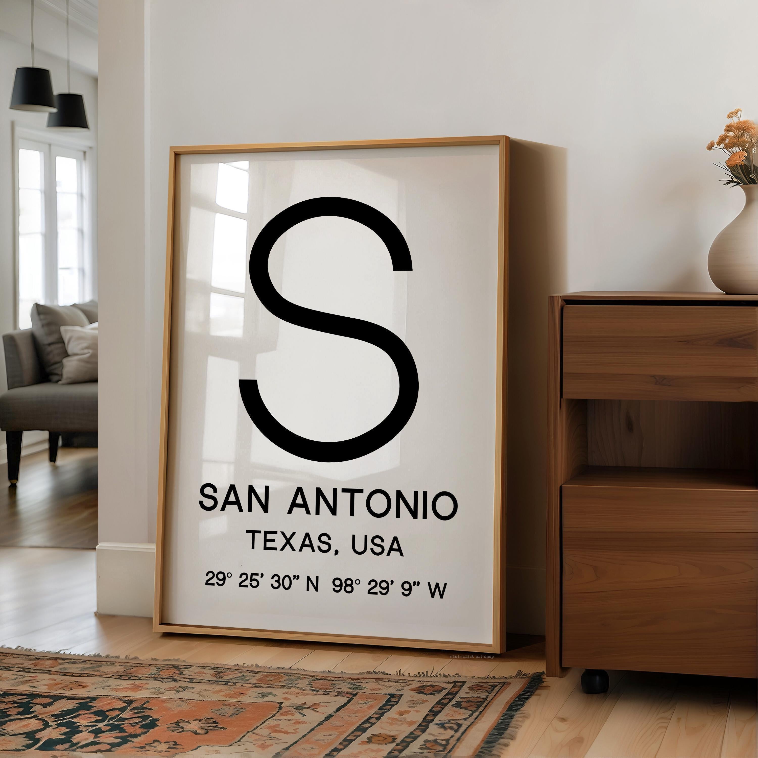 San Antonio, Texas Wall Art, GPS Coordinates Print, City Typography, Travel Decor