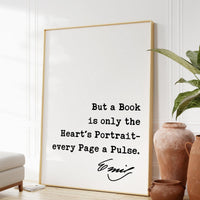 Emily Dickinson Quote,  But a Book is only the Heart's Portrait- every Page a Pulse. Art Print - Book Lovers - Library Art