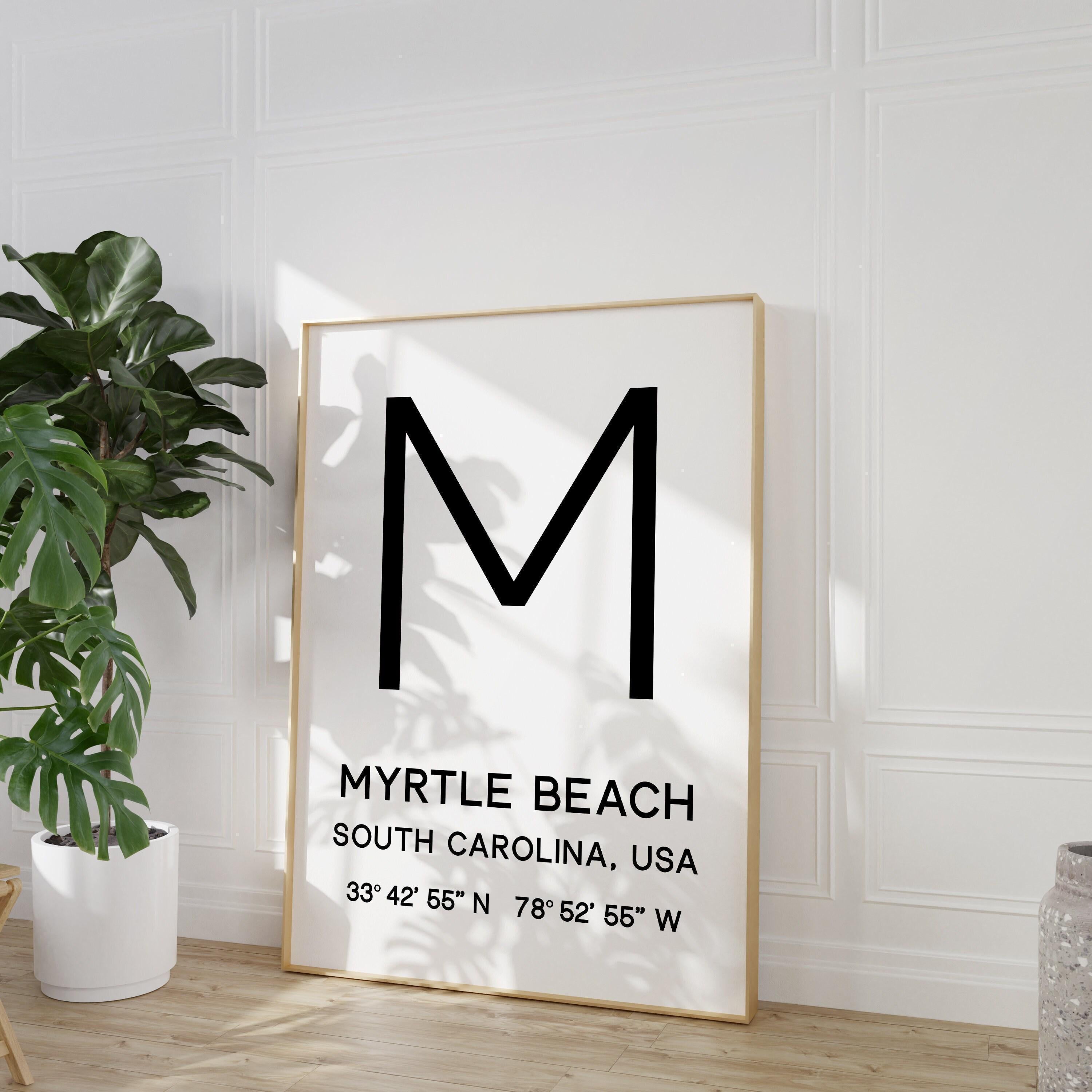 Myrtle Beach, SC with GPS Coordinates Minimalist Typography Art Print