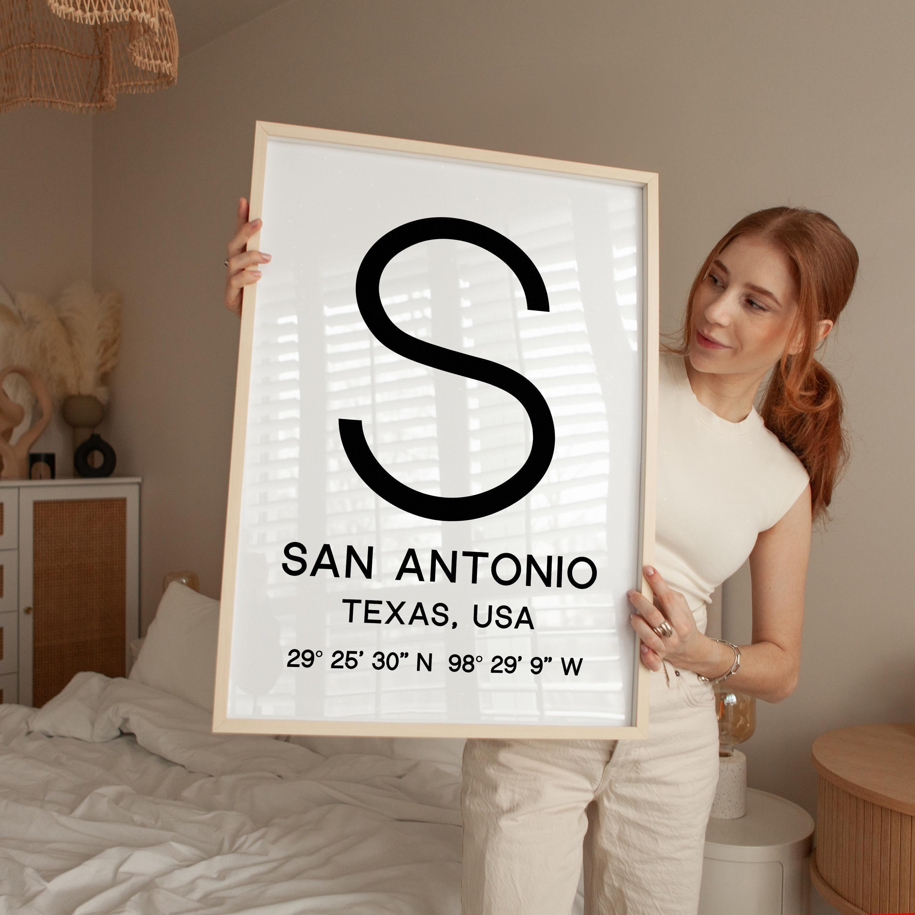 San Antonio, Texas Wall Art, GPS Coordinates Print, City Typography, Travel Decor