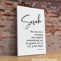 Psalm 91:11 For he will command his angels concerning you to guard you in all your ways. Personalized Typography Art Print