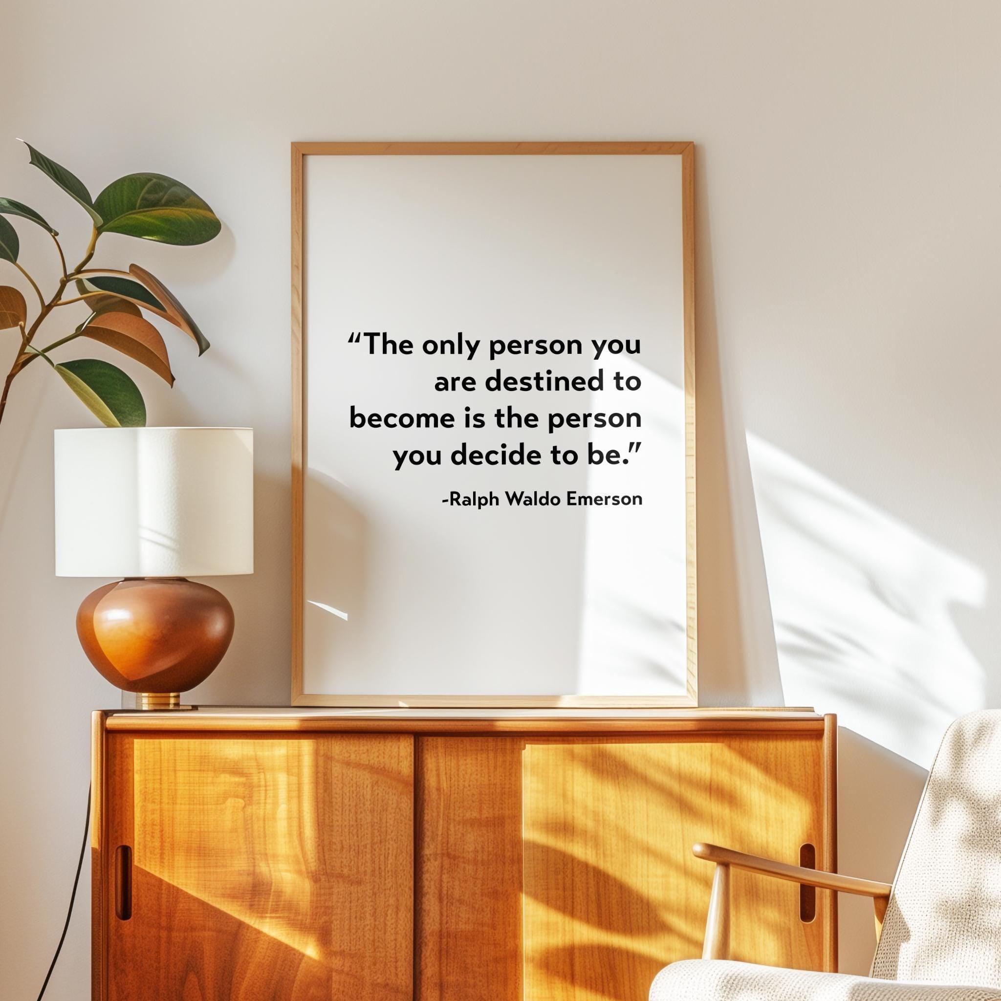 Ralph Waldo Emerson Quote Wall Art,  The Only Person You Are Destined to Become Typography Print,  Motivational Literary Décor