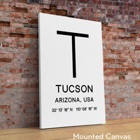 Tucson Arizona with GPS Coordinates Typography Minimalist Art Print
