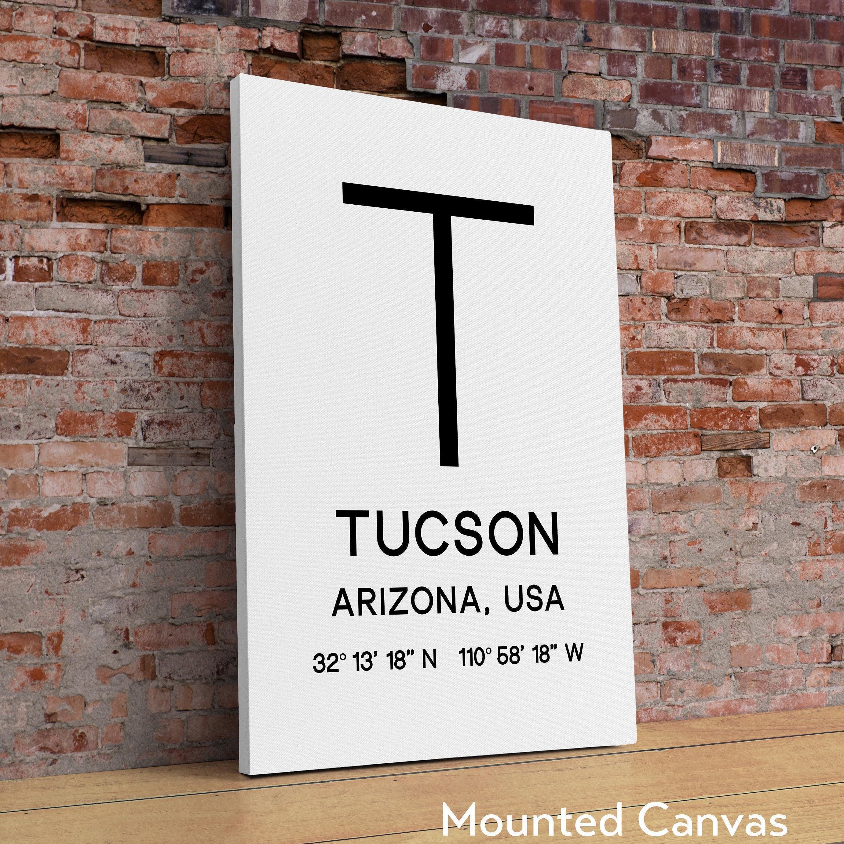 Tucson Arizona with GPS Coordinates Typography Minimalist Art Print