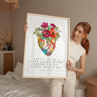 Psalm 51:10 Wall Art, Create In Me Clean Heart Print, Christian Floral Bible Decor