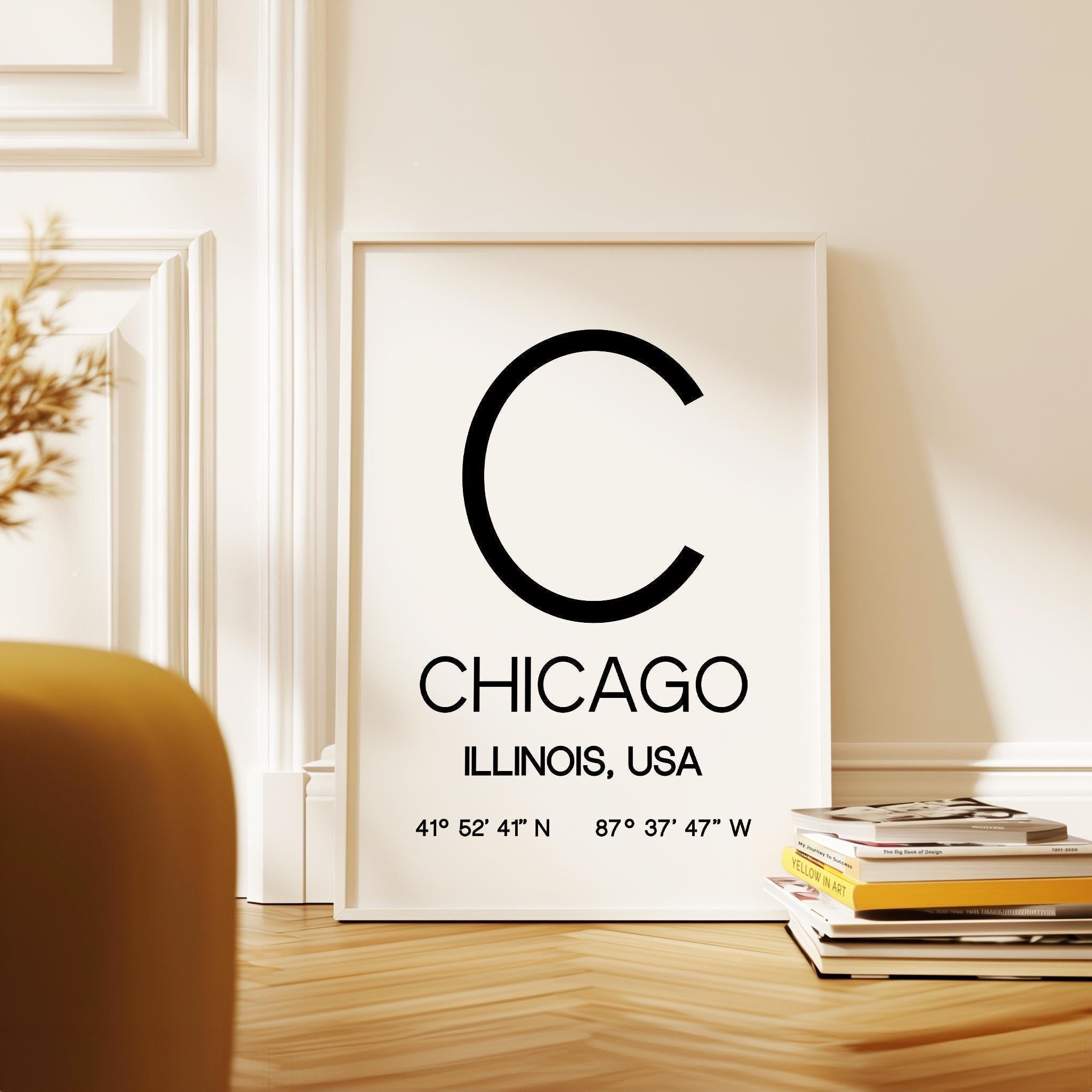 Chicago Illinois Print, Modern City Typography Decor, Minimalist Travel Art