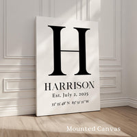 Personalized Family Monogram Sign with Name, Established Date, GPS,  Typography Art Print,  Great for Housewarmings, Anniversaries, Weddings